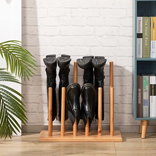 Rack de armazenamento de botas de madeira paranta, suporte de botas altas de 6 pares, organizador de calçados independente, natural