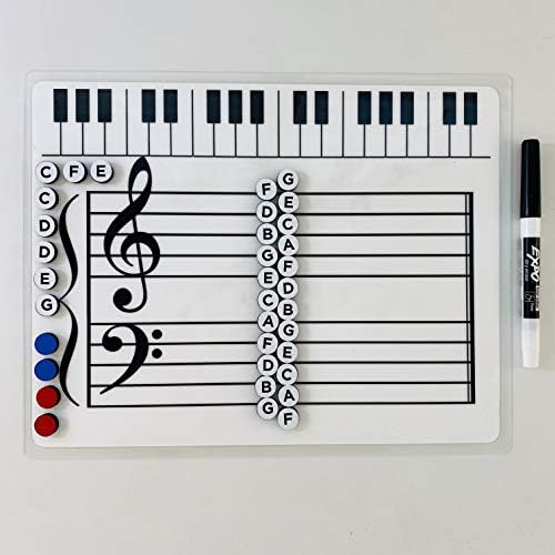 Música Grand Staff Dry Erase Magnetic Whiteboard | Duas lados, inclui 35 ímãs coloridos + marcador de apagamento