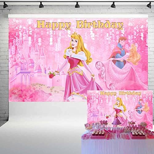 Princesa Aurora e Penndeia Penário de Bancada de Aleitor Sleeping Beauty Bordal Glitter Glitter Pink Castle Banner