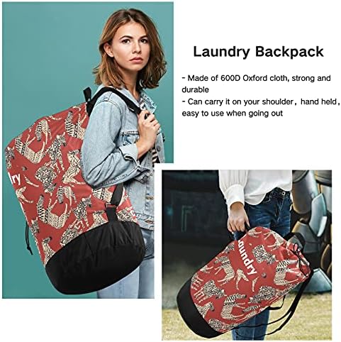 Bolsa de lavanderia de animais selvagens com tiras de ombro com alças de lavanderia Backpack Saco de tração
