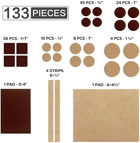 Móveis de feltro blocos-133 PCs Premium móveis almofadas, pegadas de capa de ponta de corte melhores protetores de piso de madeira, proteja o piso laminado!