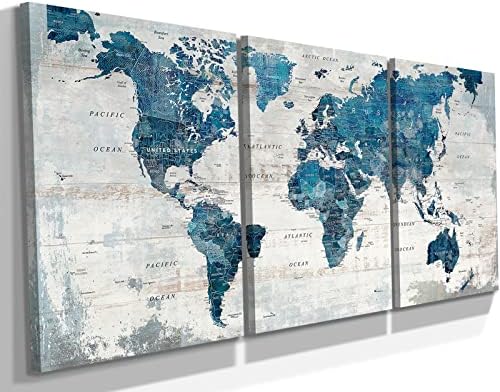 Elixart Wall Art for Living Room Office Wall Decor Pictures para quarto Mapa do mundo Arte Decoração de