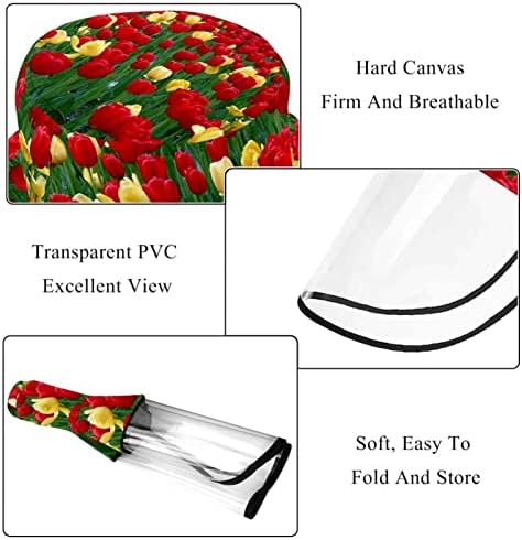 Chapéu de proteção para adultos com escudo facial, chapéu de pescador Anti -Sun Cap, Tulips Flowers Amarelo Red Spring