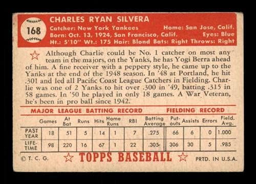 168 Charlie Silvera RC - 1952 Topps Baseball Cards classificados VGEX - Baseball cortada cartões vintage
