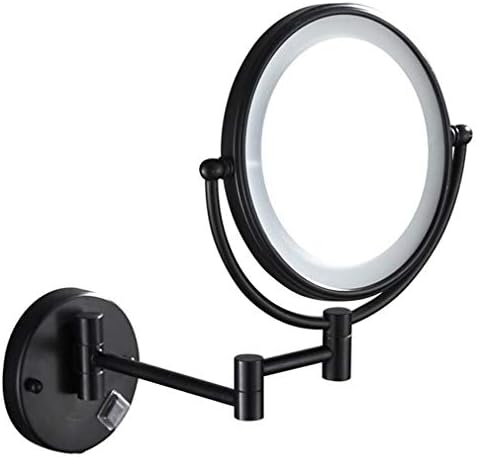 Espelho de maquiagem de maquiagem LED Zaahh, espelho de beleza de parede de dois lados 3x espelho de banheiro extendeável 360 ° Giragem de espelho cosmético Conexão com fio, preto