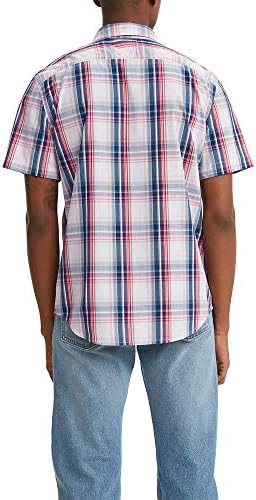 Camisa de botão de manga curta clássica de 1 de bolso masculino de Levi de Levi