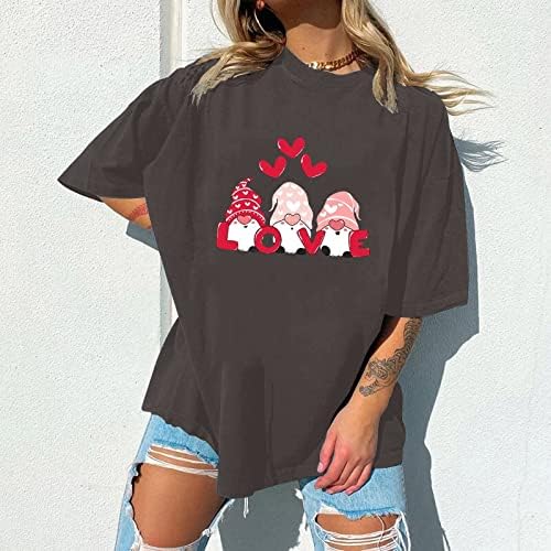 Camisas do Dia dos Namorados para mulheres Gnome Print T Camisetas verão Tops de mangas curtas engraçadas do