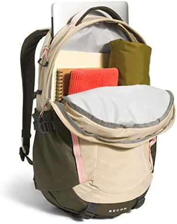 A mochila de laptop de reconhecimento feminino de North Face, cascalho/novo musgo verde/rosa Taupe, um