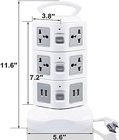 N/A Tower Power Strip Surge Protector vertical Multi Sockets Way Universal Piclowing Socket 2 USB 300cm