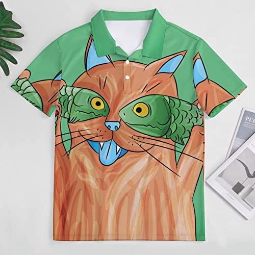 Baikutouan gato engraçado com peixe masculino masculino masculino de tênis de manga curta camisetas