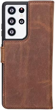 OXA Leather Samsung Galaxy S21 Caixa de telefone Ultra Wallet, 2in1 de couro inteiro destacável marrom marrom