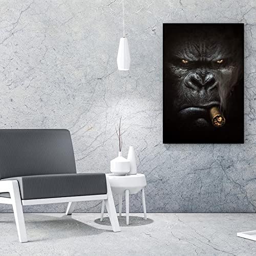 Poster de arte criativa para animais para animais, gorila fumando um charuto, bairagem de banda de decoração de parede Pintura de arte de parede para o quarto decoração da sala de estar 20x26inch estilo de moldura