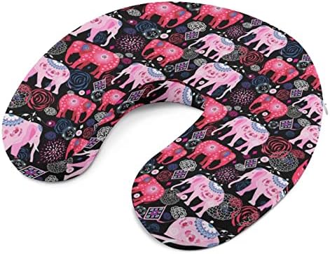 Lindos elefantes com flores travesseiros de pescoço u em forma de espuma de espuma Pillow para mulheres