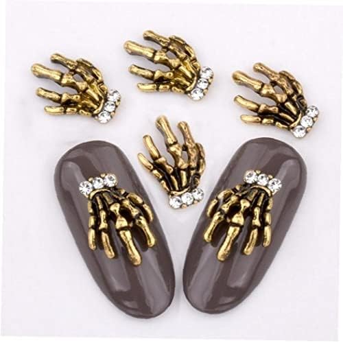 Halloween Gold Hand Squeleleton Design Ornamentos de unhas, defina charme shinestone DIY Retro unhas Acessórios