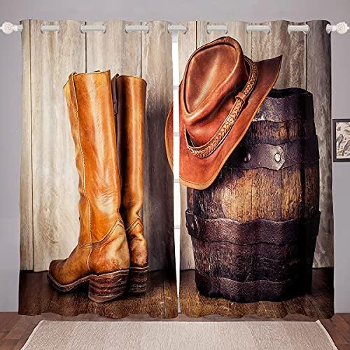 Erosebridal Western Cowboy Window Tratamentos de cortinas, cortinas de janela de chapéu de cowboy para crianças meninos adolescentes homem, cortinas de campo retro -rural cortinas rústicas de janela