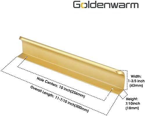 Goldenwarm 5 pacote aresta dourada puxa 300 mm de comprimento total puxadores de gabinete - ls7027bb256 gaveta puxa aba de latão escovada puxa hardware de gaveta de ouro, centros de furo de 256 mm