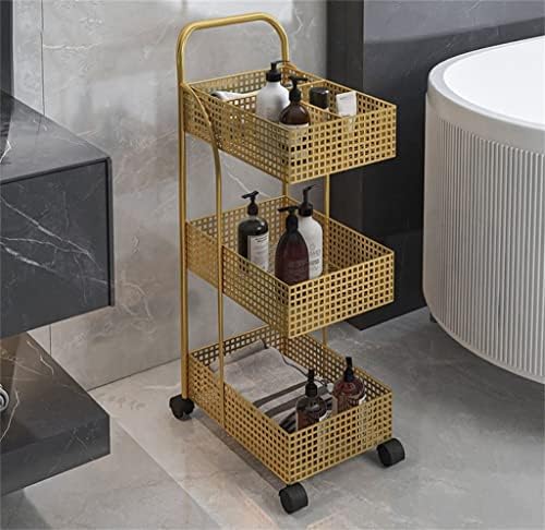 Jydqm Rack de ferro quarto cozinha metal de banheiro móvel Armazenamento de banheiro móvel rack de rodas Gold