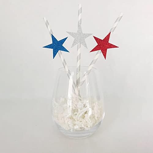 Independence Day Paper Sticks 4 de julho Biodegradable Star and Stripe Inserts for Patritic Day Party Supply Supply Brancos Branco Branco 12 Favores de Party For Kids 8-12 Bolsas de Goodie