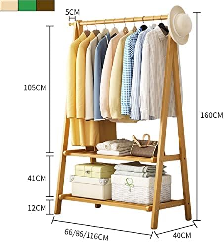 Rack de vestuário de madeira Karmio Rack de roupas dobráveis ​​com prateleiras de armazenamento de duas camadas para entrada, economia de espaço para o quarto
