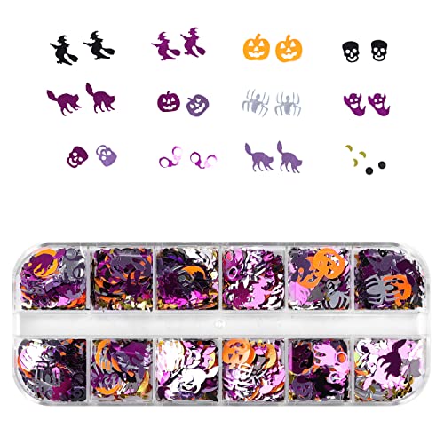 Halloween Glitter Glitter Keleful Pumpkin Witch Skull Spider Holographic Nail Art Liginas Flakes Paillettes Designs Manicure Decorações de unhas - 2 Caixa