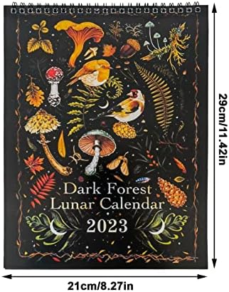 Calendário lunar da floresta escura, calendário de ilustração de parede de 2023, calendários coloridos de parede de água de água com 12 ilustrações originais para casa