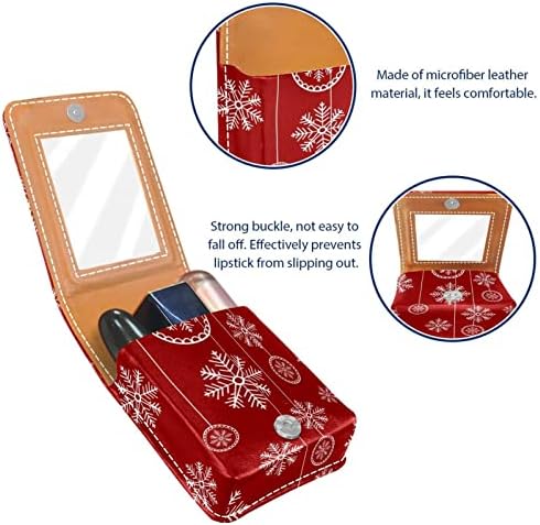Mini maquiagem de Oryuekan com espelho, bolsa de embreagem Leatherette Lipstick Case, Vintage Red Snowflake Christmas