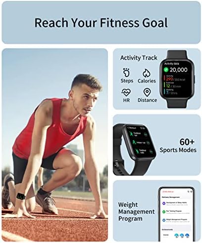 Relógio inteligente, rastreador de fitness interno Alexa, com 60 esportes, freqüência cardíaca, oxigênio no sangue, monitor de sono, 1,69 Smartwatch para Android e iPhone, IP68 à prova d'água
