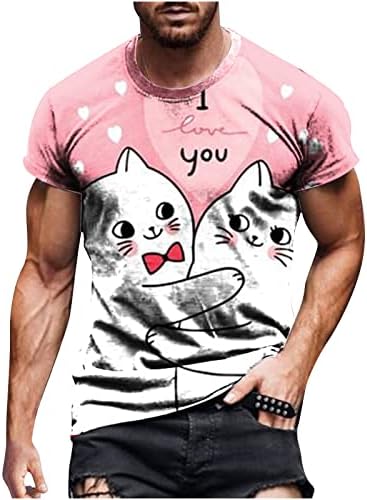 Camas de camisetas para homens Casual redondo pescoço do dia dos namorados 3D Impressão digital Pullover