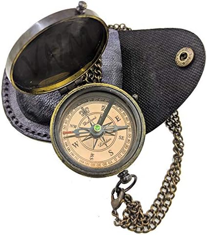 Vintage Náutico Mart Brass Gravado Compússica 'envelhece comigo | Bolsa de bolso com bolsa de couro, bússola de direção marinha para todos