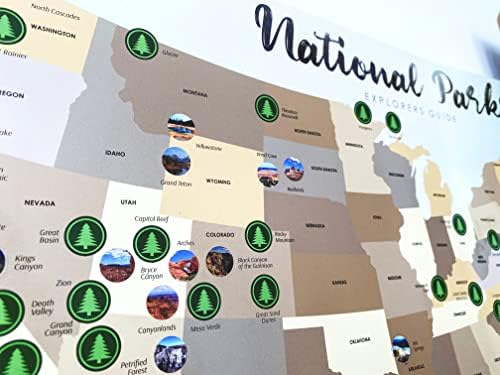 Parques nacionais arranham o mapa - nós arranham o pôster dos parques nacionais para crianças e adultos - lista