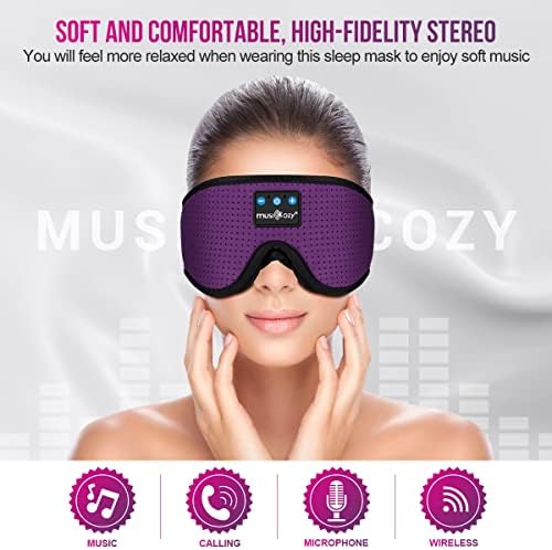 MusicOzy Sleep Headphones Bluetooth Fandos de cabeça Bluetooth Banda respirável 3D Sleepphones, fones de máscara de máscara de olho sem fio para dormir laterais women women office Air Travel Tech Gadgets Gadgets exclusivos, pacote de 2