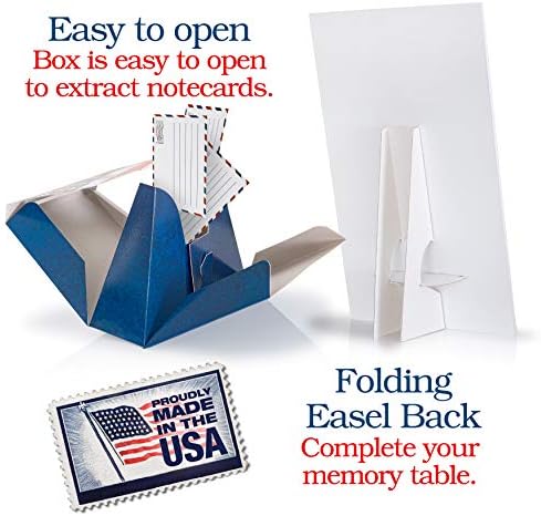 American Flag Note Card Box, conjunto de cartões de nota e sinal de memória- Compartilhe um cartão de memória para a celebração da vida, decorações de memorial de presentes fúnebres exclusivos, aposentadoria militar, veteranos dos EUA