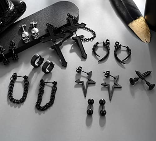 Zankulas 32pcs Aço inoxidável Brincos pretos para homens Acessórios góticos góticos legais jóias punk