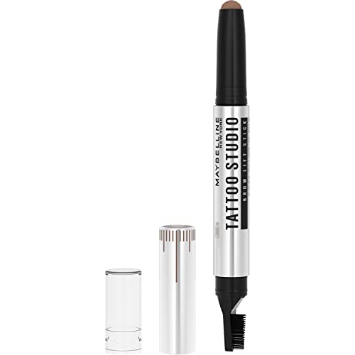 Maybelline Tattoostudio Brow Lift Stick Makeup com complexo de condicionamento de cera colorido, marrom macio,