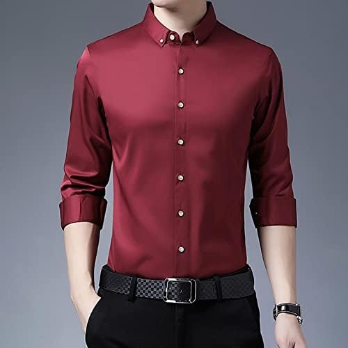 Camisa de vestido de manga comprida masculina Solid Slim Fit Button Camisetas comerciais