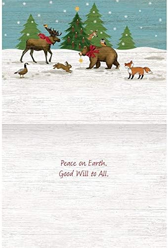 Lang Peace on Earth Classic Christmas Card de Suzanne Nicoll, 12 cartas e 13 envelopes, enfeites de brilho