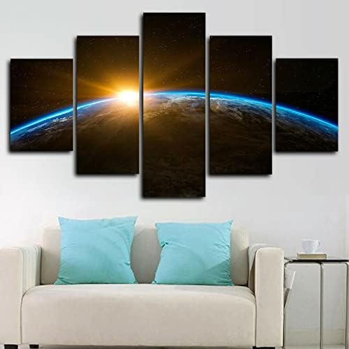 5 painéis Canvas Pintura Decoração de arte de parede de 5 peças Arte da parede Planeta Planeta Espaço Earth Posters e impressões emolduradas e esticadas prontas para pendurar para a moderna decoração de quarto da sala de estar em casa