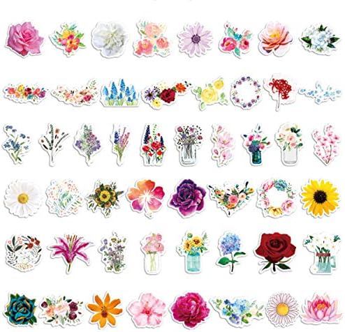 Adesivos de flores | 50 pacote | Adesivos fofos, impermeáveis, estéticos e modernos para adolescentes,