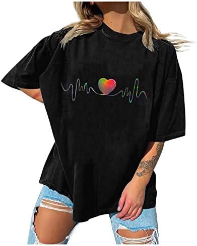 Camiseta colorida de ECG para mulheres moda de coração impresso no dia dos namorados toupe