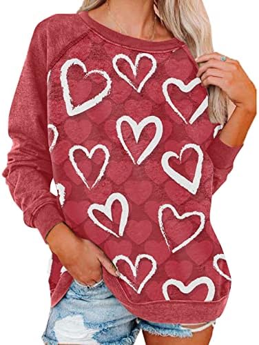 Camisa de manga longa do Dia dos Namorados para mulheres Raglan Floral Impresso uma camisa de ombro Top Sweethirts de Crewneck