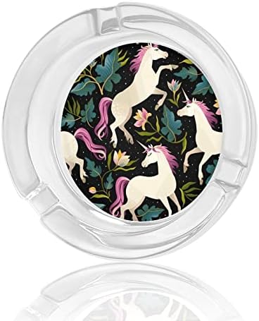 Fairy Forest Unicorns Bandeja de cinzas de vidro Round Holder Case Ashtray para Decoração de Mesa Home de