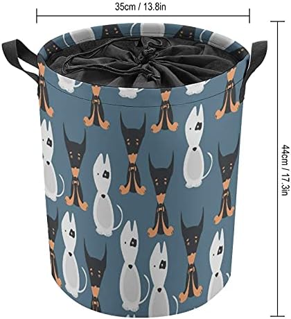 Cartoon Pupn Puppy Round Laundry Bags cesta de armazenamento impermeável com alças e tampa de fechamento