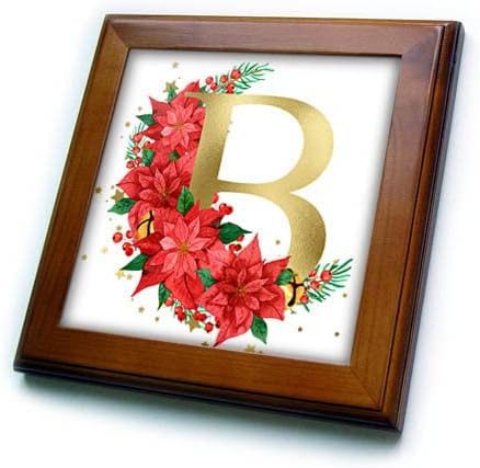 Imagem elegante de 3drose do monograma de ouro BIONAL Poinsétia floral - telhas emolduradas