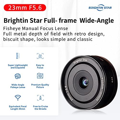 Brightin Star 23mm F5.6 Manual de fotografia de panqueca de panqueca de panqueca full Manual de fotografia humana Foco DSLR Lens de câmera sem espelho, adequado para L-Mount Leica SL, SL2, T, TL, TL2, TL18, CL/ PANASSONONONONONON Lumix S1, S1R, S1H/ Sigma FP