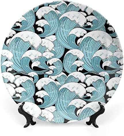 Ondas do mar Plante decorativa de cerâmica padrão com exibição Stand pendurada no aniversário personalizada