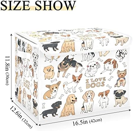Caixa de armazenamento dobrável de cão de animal desenhado à mão Krafig Libes de organizador de cubos grandes cestas de recipientes com tampas para organização do armário, prateleiras, roupas, brinquedos