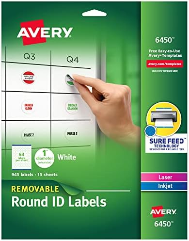Avery Multryuse Removable Round Rótulos com tecnologia de alimentação segura, 1 , 5 pacotes