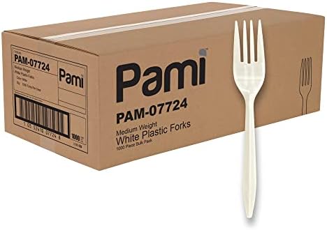Pami Médio Plástico descartável Forks [1000-Pack]- Tilas de plástico branco a granel para festas, casamentos,