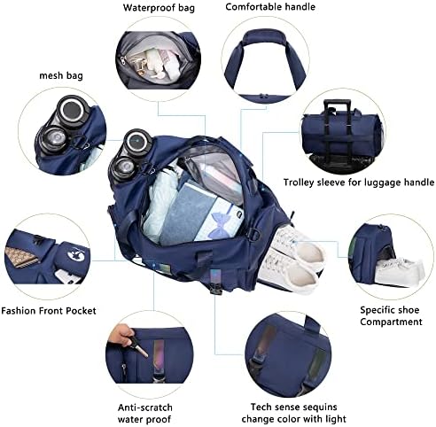 Bolsa de ginástica para homens e mulheres Small - 18,5 × 9,5 × 9 Duffel Travel Bag com compartimento, sacos