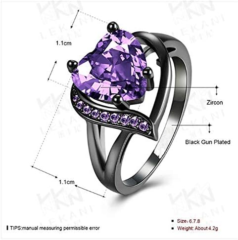 T-Jewelry Mystic Heart Shaped Amethyst Noivage Ring 10kt Black Gold preenchido tamanho 6-11